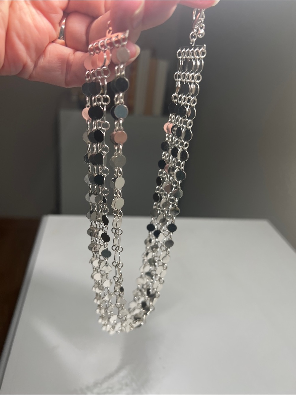 Sparkling Multi-Strand Silver Tone Disc Statement Necklace - Vintage - Picture 15 of 16